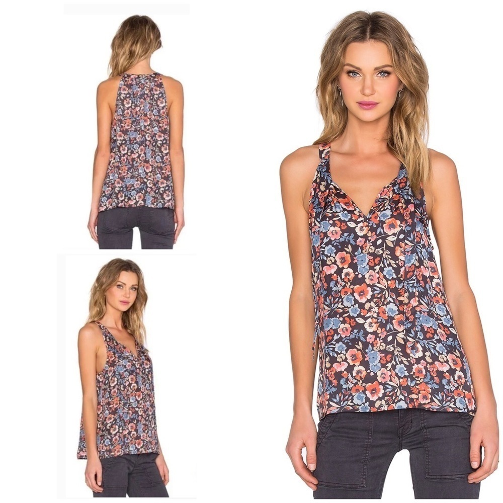EUC Joie Joie Alcalla Stingray Silk Floral Tied Front Sleeveless Tank Blouse S‌‍